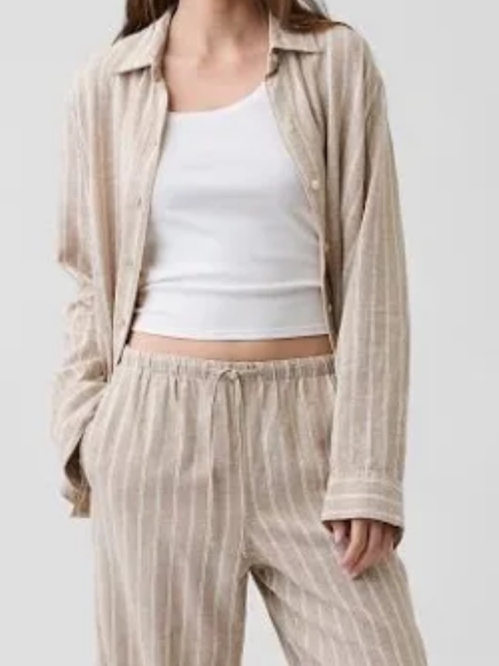 GAP Women's Beige Stripe Button-Up Shirt - Picture 2 of 6